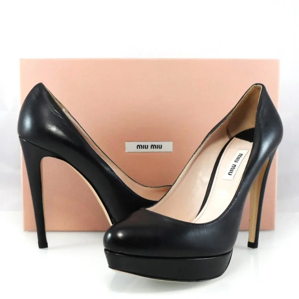 NIB$645 Miu Miu Classic Leather Platform Pump Stiletto Heels 38.5 8 - Picture 3 of 11